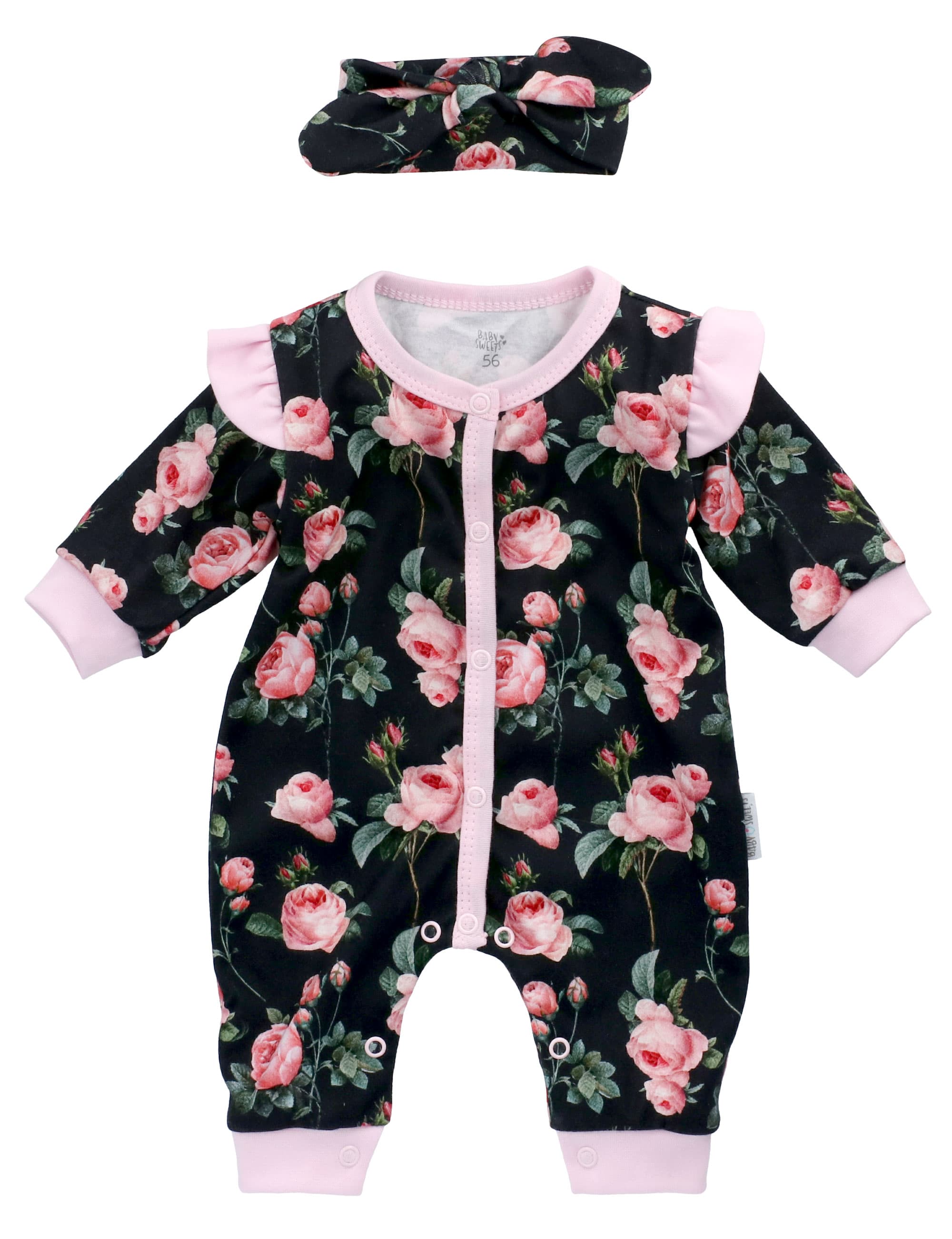 Baby Sweets 2 Teile Set Schleife Floral schwarz 56 (Neugeborene)