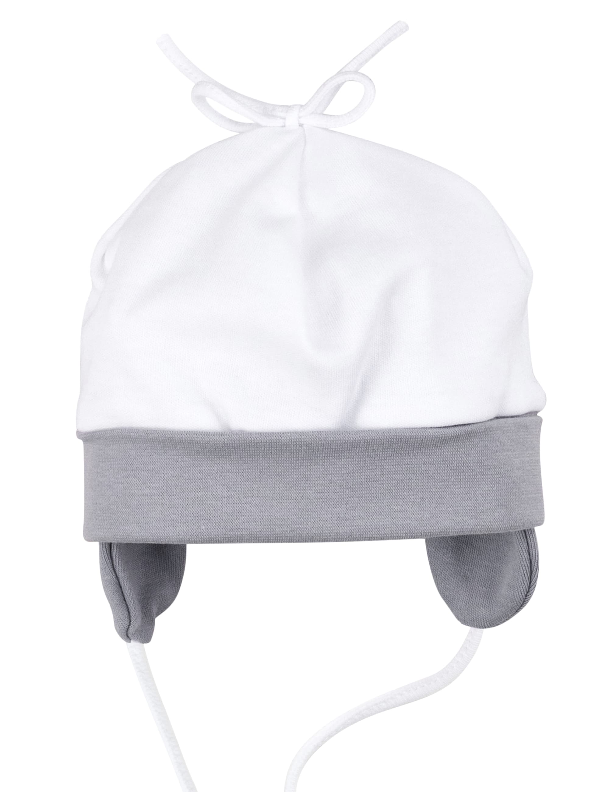 Baby Mütze" Sterne "Weiß auf Grau" mit Wunschname bestickt aus Baumwolljersey 