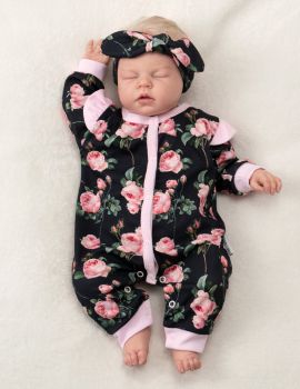 Baby Sweets 2 Teile Set Schleife Floral schwarz 56 (Neugeborene) - 2